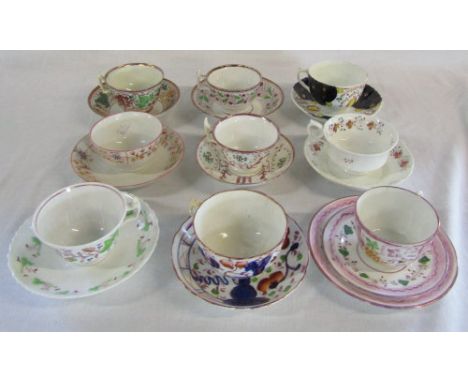 Assorted 19th century English tea cups and saucers (af)
