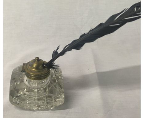 Victorian cut glass inkwell with hobnail base