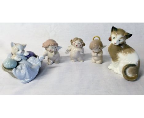 3 Nao cherubs and 2 Nao cat figures