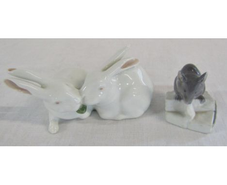 Royal Copenhagen mouse no 510 and pair of rabbits no 518