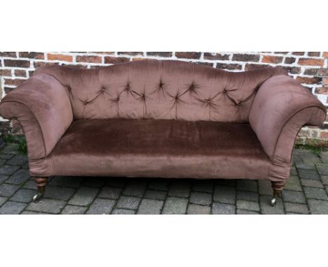 Large Victorian button back sofa on turned legs &amp; casters