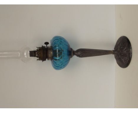Oil lamp with kingfisher blue reservoir 