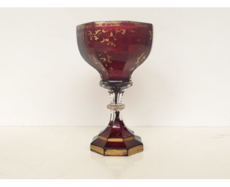 Victorian ruby glass wine goblet, height 14cm 