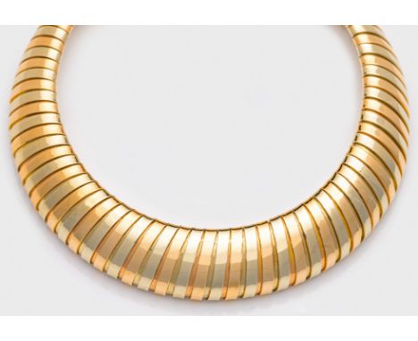 Tubogas-Collier von Carlo Weingrill, Verona dal 1879 Gelb- und Roségold, gest. 750. Variables sog. Choker-Gliedercollier à de