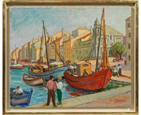 Lié Thélier (1902 Condé sur Escaut - 1976 Albstadt)"Port de Toulon". OriginaltitelIn kräftiger, sommerlicher Farbigkeit und k
