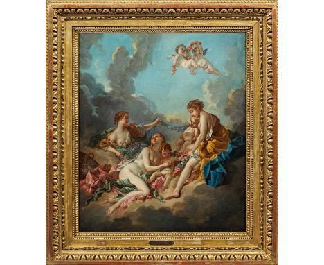 François Boucher (1703 Paris - 1770 ebenda) UmkreisVenus mit Nymphen und PuttiSzenische Darstellung der auf Wolken ruhenden V