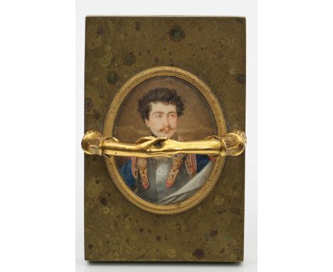 Biedermeier-Briefbeschwerer mit Miniatur von Karl Theodor Maximilian August Prinz von Bayern (1795-1875) als Oberst-Inhaber d