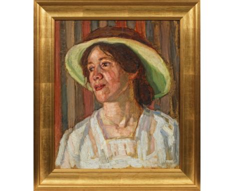 August Ludwig Schmitt (1882 Appenmühle (heute zu: Karlsruhe-Daxlanden) - 1936 Stuttgart)Bildnis einer Dame mit HutSubtil char