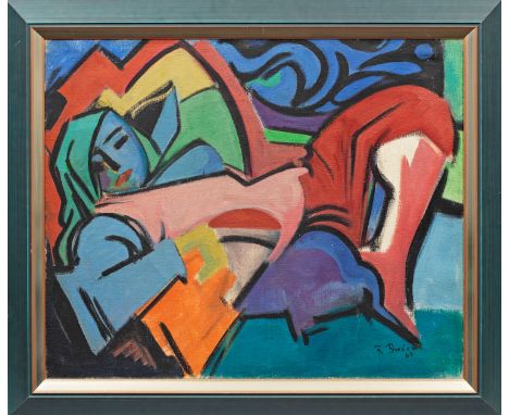 Rudolf Bredow (1909 Berlin - 1973 Nienburg)Liegende in LandschaftStark konturierte, in kräftigen, flächig angelegten Farben g
