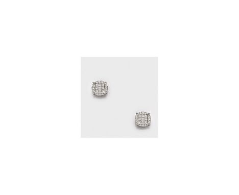 Paar Diamant-Ohrringe im eleganten Stil von Harry Winston Weißgold, gest. 750. Schauseitig besetzt mit Brillanten und Diamant
