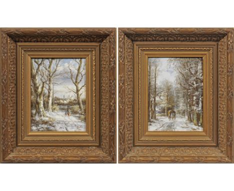 Arend van de Pol (1886 Utrecht - 1956 ebenda)Paar WinterlandschaftenGegenstücke. Stimmungsvolle, in pastosen Farben impressiv