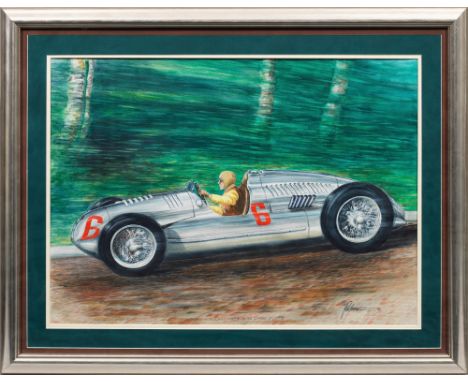 Bill Patterson (Tätig 20./21. Jh. in den USA)"Tazio Nuvolari - 1939 Auto Union D-Type". OriginaltitelDynamische, detailgetreu