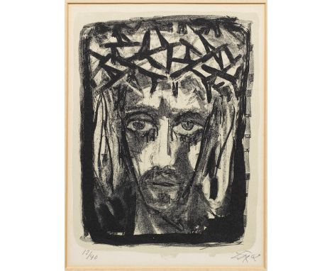 Otto Dix (1891 Untermhaus/Gera - 1969 Singen)"I. N. R. I." (Christuskopf von vorne). OriginaltitelFarblithographie/Velin, 196