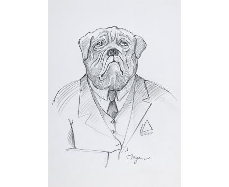Tomi Ungerer (1931 Straßburg/Frankreich - 2019 Cork/Irland)Bildnis einer Bulldogge im AnzugSatirisch geschilderter Hund als B
