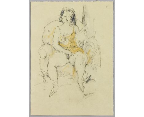 Jules Pascin (1885 Widin/Bulgarien - 1930 Paris)Weiblicher Akt in einem SesselMit flüchtigem, unmittelbarem Duktus gemalte St