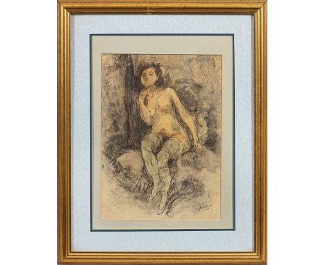 Jules Pascin (1885 Widin/Bulgarien - 1930 Paris)Im BordellIn lasziver Haltung und angedeutet überschlagenen Beinen sitzt der 