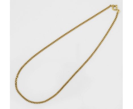 Feine Flachpanzerkette Gelbgold, gest. 750. Gew. ca. 7,78 g.; L. 36,5 cm. Necklace in 18 k gold.