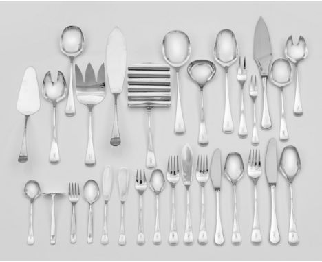 Umfangreiches, elegantes Tafelbesteck Sterlingsilber. 259-tlg.; 24 Menümesser, 24 -gabeln, 24 -löffel, 24 Speisemesser, 24 -g