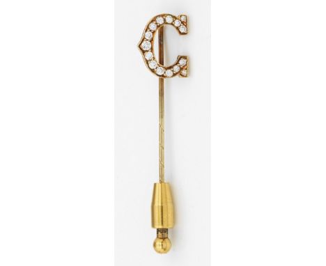 Diamant-Krawattennadel Gelbgold, gest. 585. "C" ausgefasst mit Diamanten von zus. ca. 0,40 ct.; Gew. ca. 3,59 g. A tie pin wi
