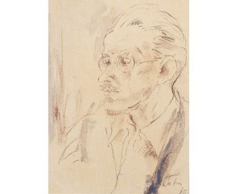 Augustus Edwin John (1878 Tenby - 1961 Fordingbridge)"James Joyce". OriginaltitelKreidestift und Aquarell/Papier. R. u. sign.