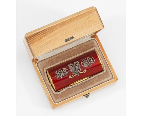 Zierdose im Stil von Karl Fabergé. Silber, teilw. vergoldet und emailliert. In originalem Holz-Etui. Längliche, rechteckige, 