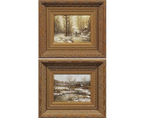 Arend van de Pol (1886 Utrecht - 1956 ebenda)Paar WinterlandschaftenGegenstücke. Paar verschneite Landschaften mit Spaziergän