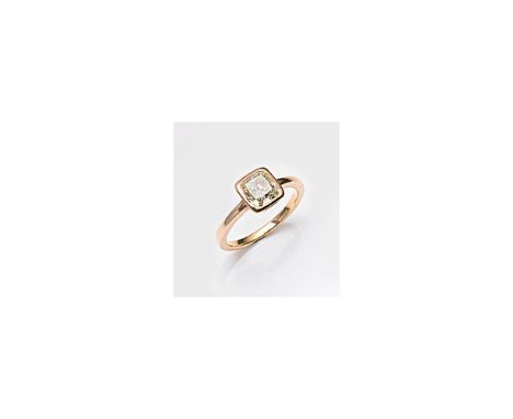 Diamantsolitär-Ring Roségold, gest. 750. Zentral besetzt mit einem Diamanten von ca. 1,50 ct. (I/si), im Radiantschliff in ko