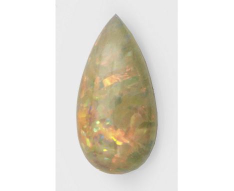 Großer Opal-Tropfen Ungefasst, im Cabochonschliff, von ca. 19,30 ct., in sehr schönem Farbspiel. Opal approx. 19,30 ct.