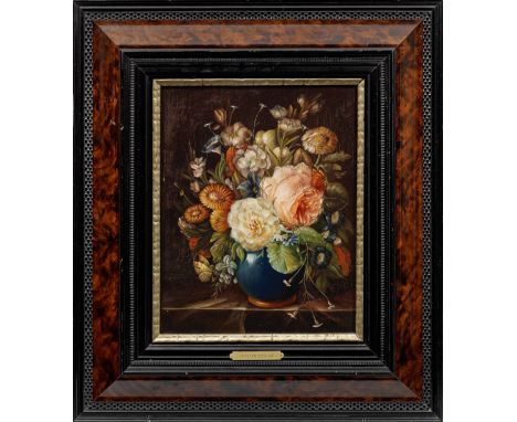 Walter Boxler (Geb. 1952 in Daßberg/Ottobeuren)Blumenbouquet mit InsektenFeinmalerisches, in subtiler Detailtreue ausgeführte