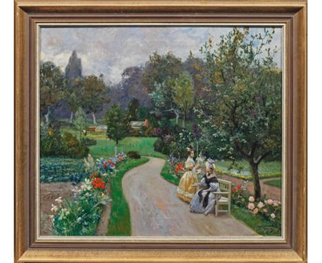 Frederick Vezin (1859 Philadelphia - 1933 Düsseldorf)Damen im ParkSommerlich erblühte, heitere Parkansicht des ab 1876 an der