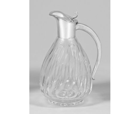 VINTAGE CUT GLASS CARAFE/DECANTER WITH METAL HANDLE , SPOUT AND