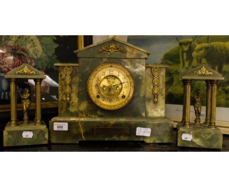 ONYX MANTLE CLOCK WITH GARNITURE
