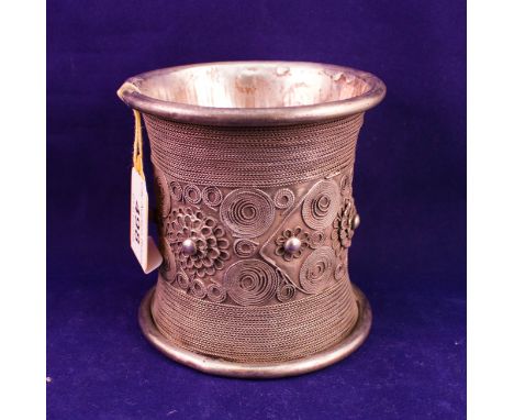 TRADITIONAL MIAO TRIBE SE CHINA WOMANS SILVER BANGLE WITH FILIGREE DESIGN