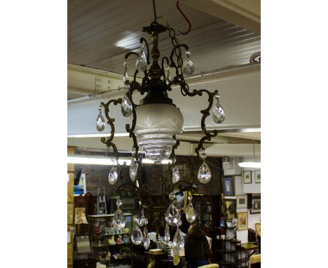 BRASS + GLASS LANTERN WITH ETCHED GLASS SHADE