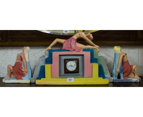 3 PIECE ART DECO CHALK CLOCK SET