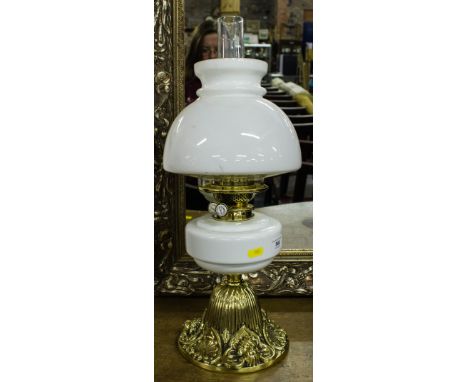 OIL LAMP WITH WHITE GLASS + BRASS BASE