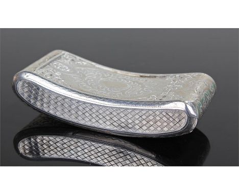 George III silver snuff box, Birmingham 1807, William Pugh, of curved form and chased with stylised foliage, the interior ful