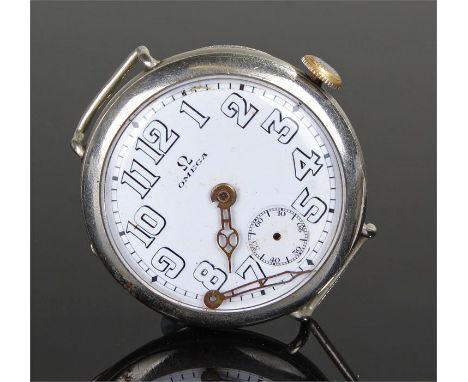 Omega gentleman's wristwatch, the white enamel signed dial  with Arabic hours, manual wound, case 37mm diameter 