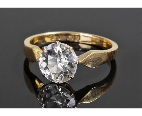 Fine 18 carat gold diamond solitaire ring, the single old cut diamond at approximately 2.15 carats held with eight claws on s