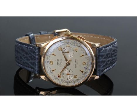 Nigedo Incabloc 18 carat gold gentleman's chronograph wristwatch, the champagne dial with outer track gilt arrow and Arabic h