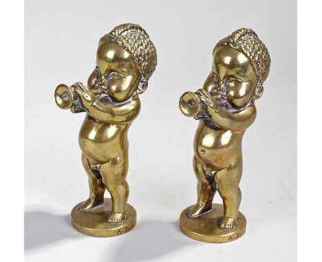 After Andre Vincent Becquerel, two Art Deco bronze car mascots in the form of African children playing trumpets, made for Etl