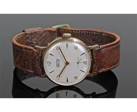 Vertex Revue 9 carat gold gentleman's wristwatch, the signed silvered dial with baton and Arabic hours, subsidiary seconds, m