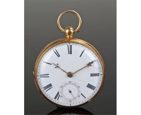 Early Victorian 18 carat gold open faced pocket watch, by Ganthony of New Bond Street, London, the white enamelled dial with 