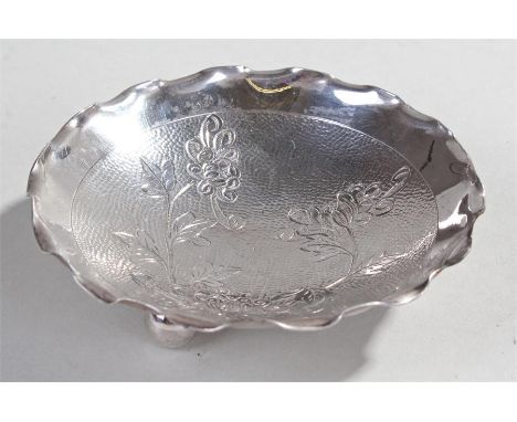 Wai Kee Sterling silver pin tray, Made in Hong Kong, the dish with engraved flowers and dot ground, 1.9oz