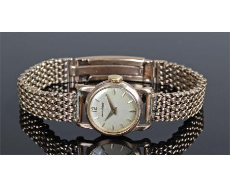 Jaeger Le Coultre 9 carat gold ladies wristwatch, the signed white dial with baton hours, manual wound, with the original 9 c