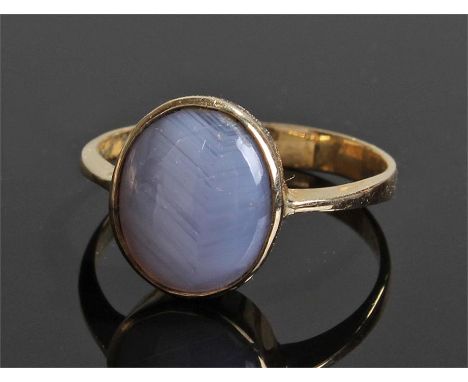 18 carat gold star sapphire ring, the star sapphire set within an oval mount, ring size N