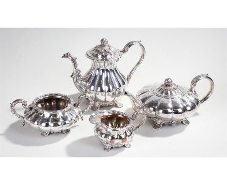 Sheffield plate tea service, to include teapot, coffee pot, sugar bowl and jug. (4) 