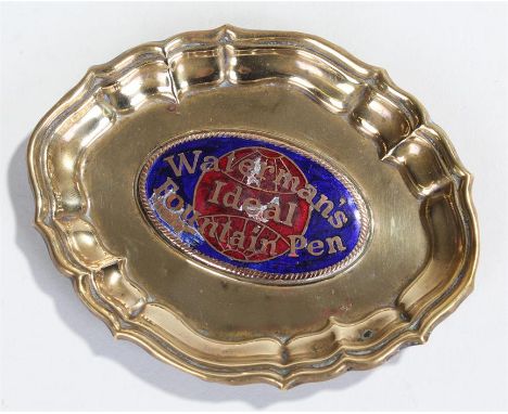 Watermans Ideal Fountain pen enamel and brass, dish, in blue and red enamels, 13cm wide
