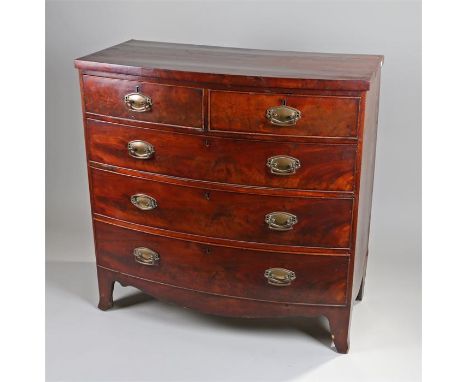 Victorian mahogany bowfront chest of drawers, the bow top above two short and three long drawers raised on bracket feet, 107c