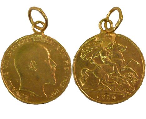 Edward VII half Sovereign 1910, St George and the Dragon to the reverse, suspension ring attached